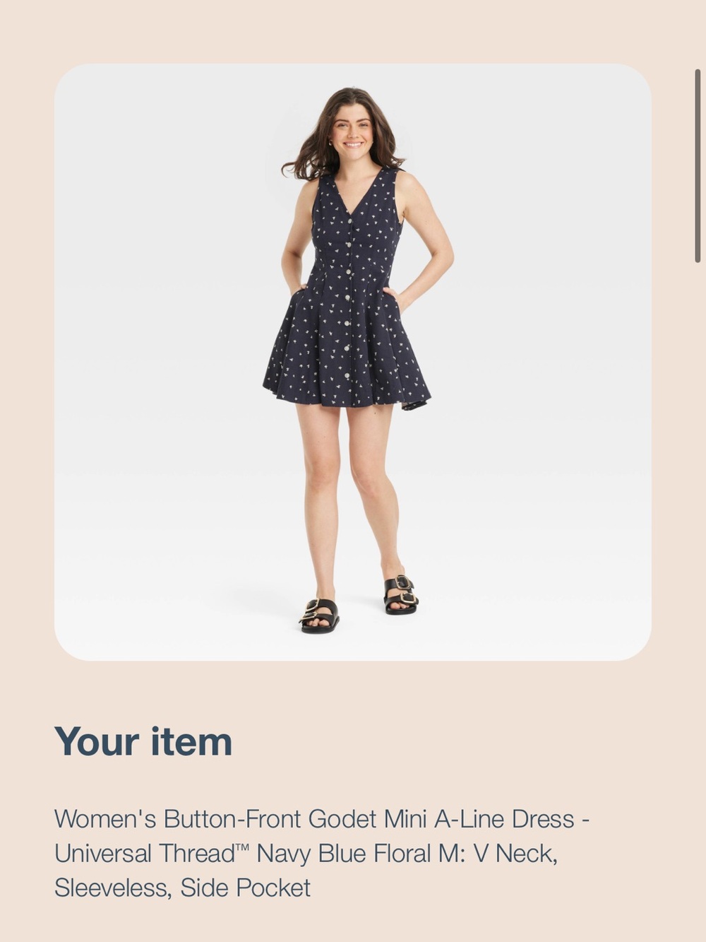 Universal Thread Navy Blue Floral V‑Neck Godet Mini Dress